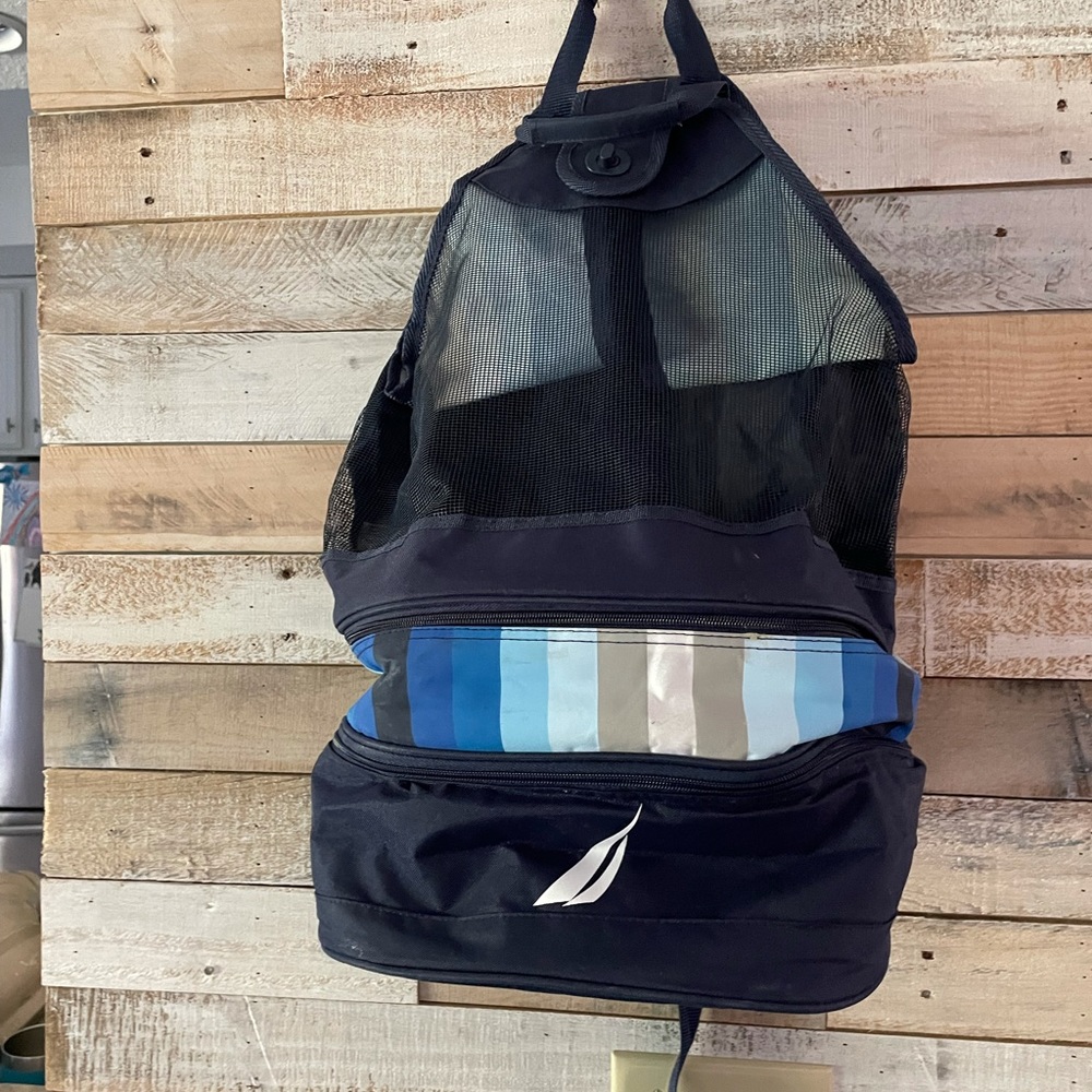 Nautica Navy and Blue Striped Mesh Backpack